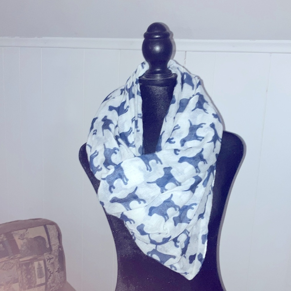 Blue and White Dog Print Scarf
